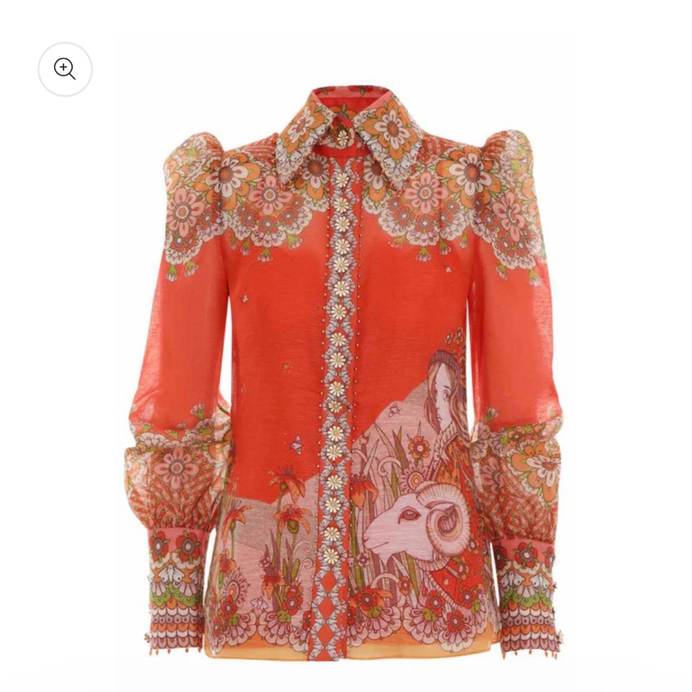 Zimmermann Kaleidoscope Zodiac-print Silk-blend Shirt Size3 NWT